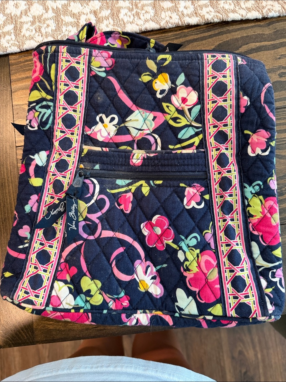 Vera Bradley Navy Quilted Floral Backpack Crossbody